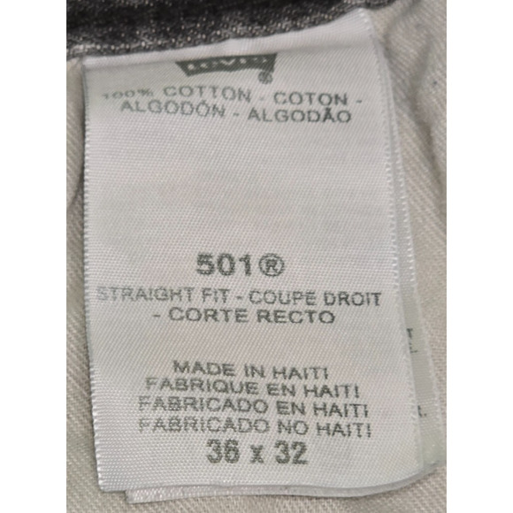 Levis 501 Jeans Men 36x32 (36x31 Gray Denim Button Fly Distressed Original Pants - Picture 4 of 4